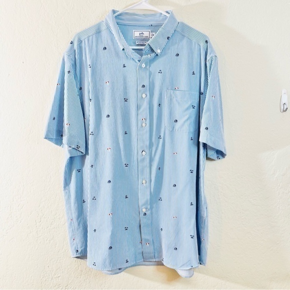 Southern Tide Intercoastal Striped Short Sleeve Button Down Shirt Size XL Pocket